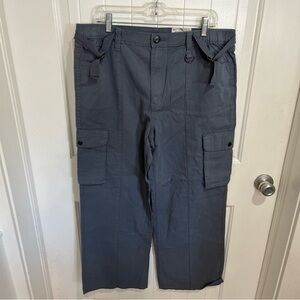 Women’s Blue Gray High Waist Cargo Pants Size XL NWT Elastic Waist Pockets